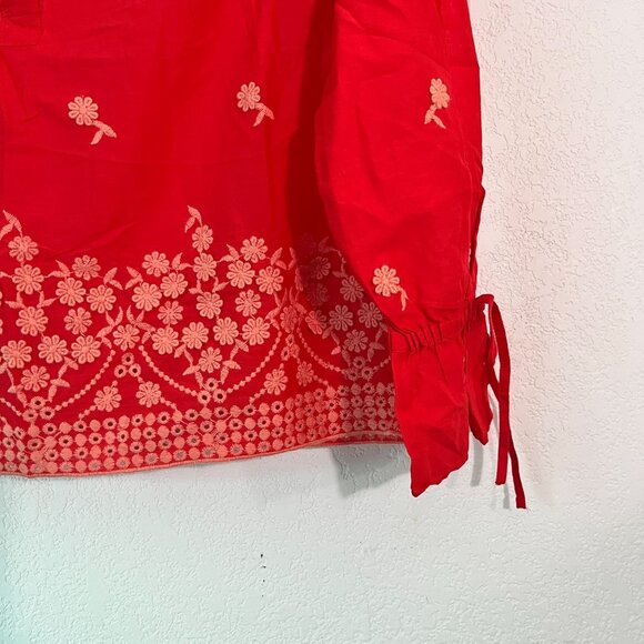 J.Crew Womens Floral Embroidered Popover Blouse Top PXXS Red Long Sleeve Boho - Picture 2 of 10